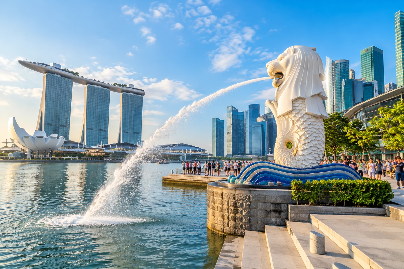 Đặt vé máy bay đi Singapore chắc chắn không thể bỏ qua Merlion Park (Ảnh Sưu tầm)