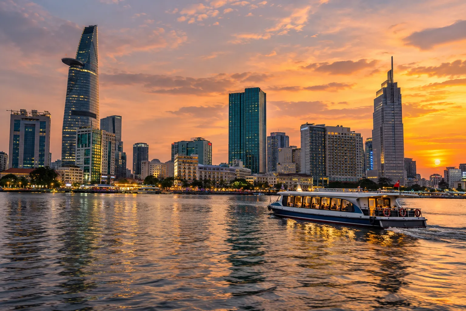 Toàn cảnh sông Sài Gòn và thành phố lúc hoàng hôn