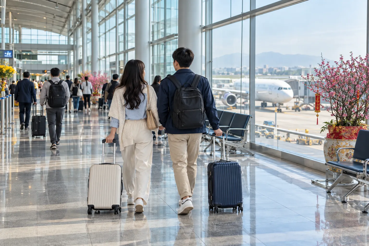 Hành khách tại sân bay trên hành trình đón Tết