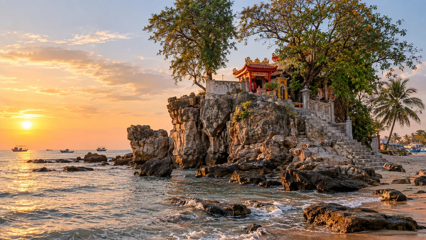 Dinh Cậu là một trong những địa điểm đón bình mình và hoàng hôn lý tưởng ở Phú Quốc