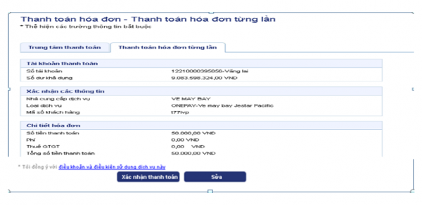 Thanh toán vé máy bay BIDV