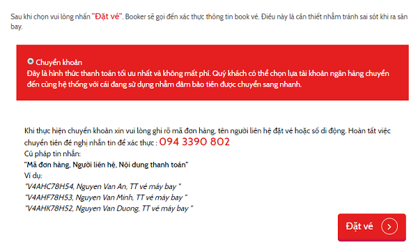 Thanh toán vé máy bay Vietjet (.net) tại ngân hàng
