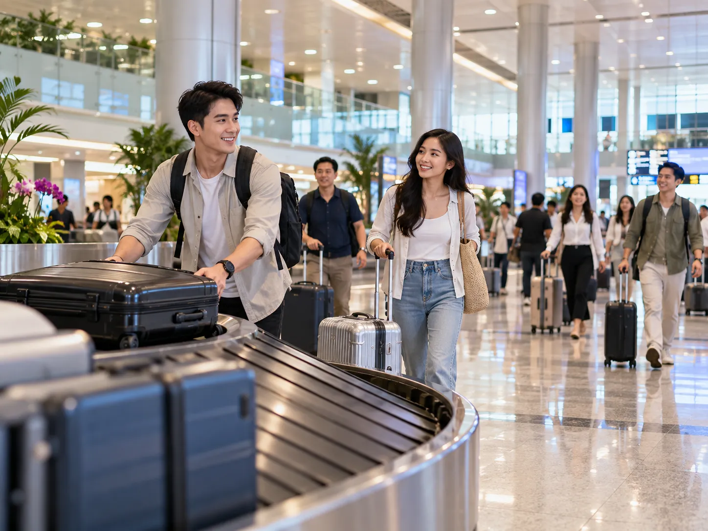 Hành khách nhận hành lý sau chuyến bay đến Sài Gòn