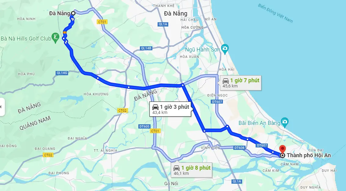 Từ Đà Nẵng đi Hội An bao nhiêu km