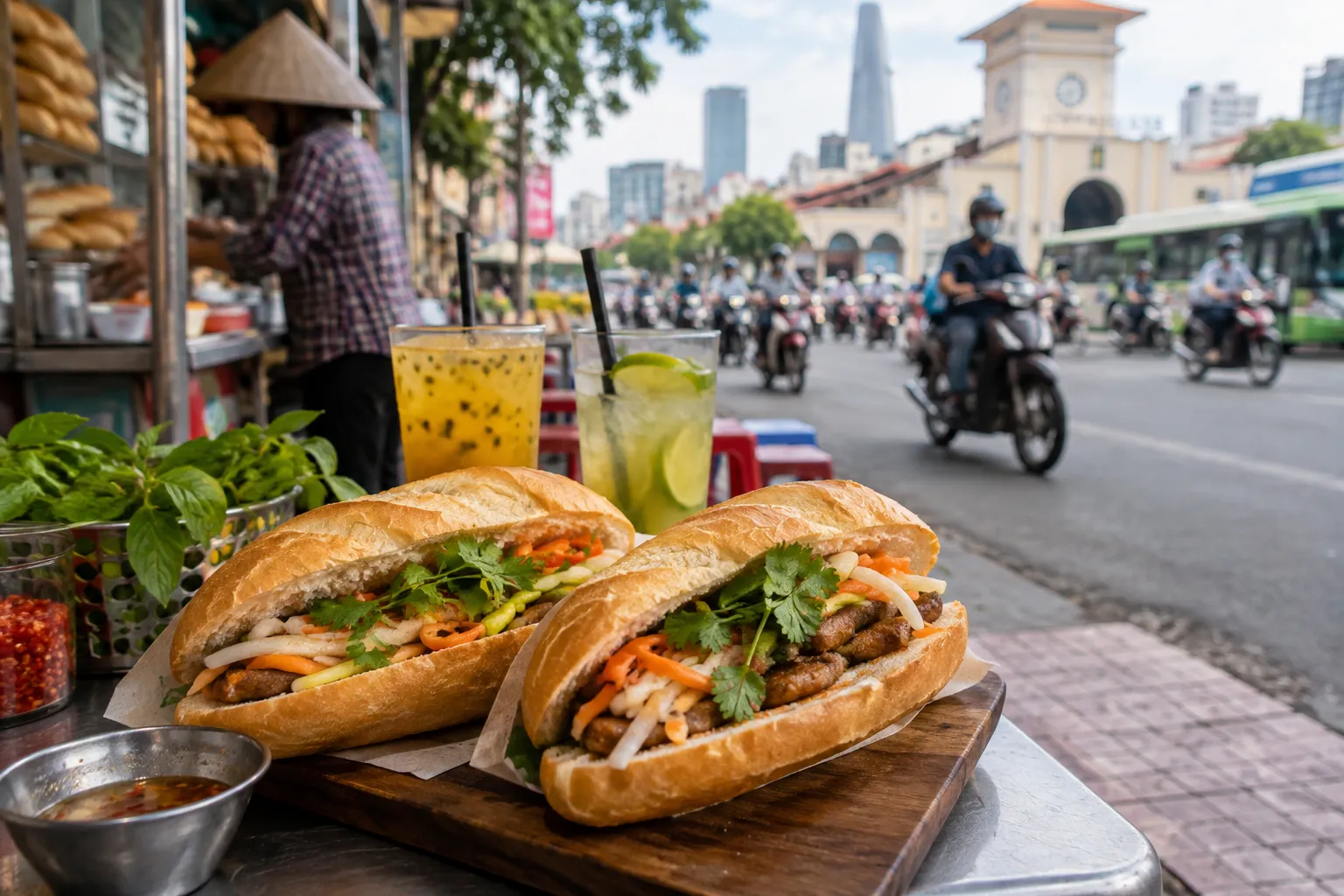 Bánh mì Sài Gòn vỉa hè giữa phố xá nhộn nhịp