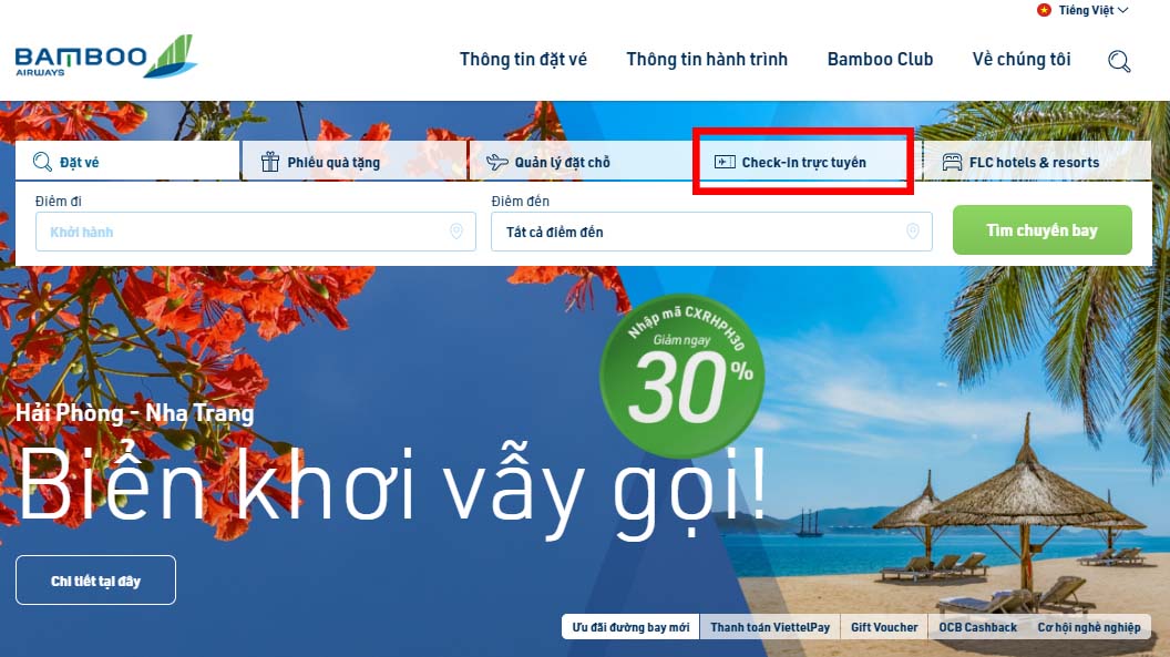 Các bước check in online Bamboo Airways