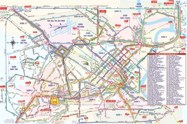 Bản đồ hệ thống các tuyến xe bus đang hoạt động trong nội thành Sài Gòn