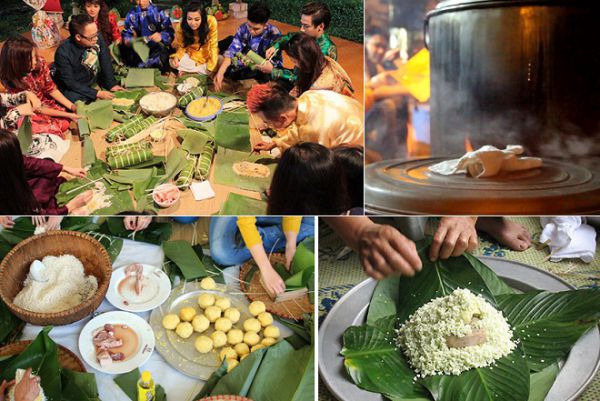 Cả nhà cùng nhau gói bánh, nấu bánh chưng bánh tét là hình ảnh quen thuộc của ngày Tết cổ truyền