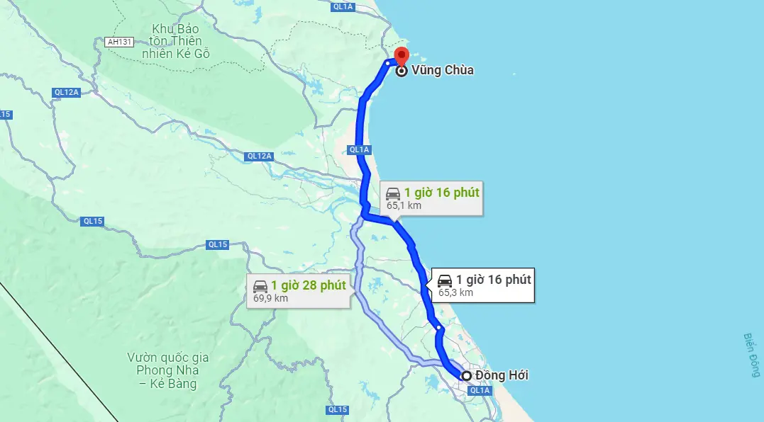 Đồng Hới đi Vũng Chùa bao nhiêu km