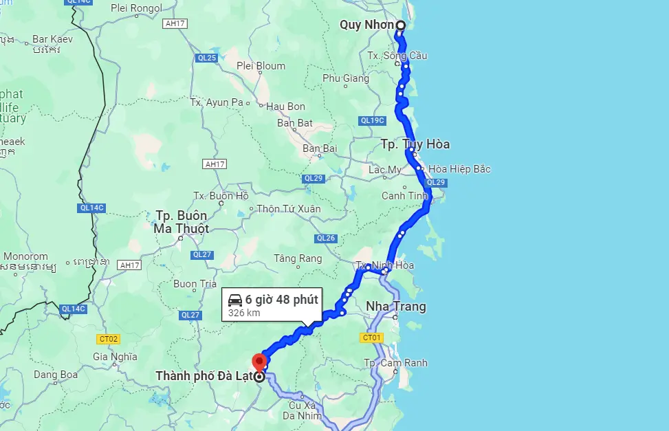 Từ Quy Nhơn đi Đà Lạt bao nhiêu km
