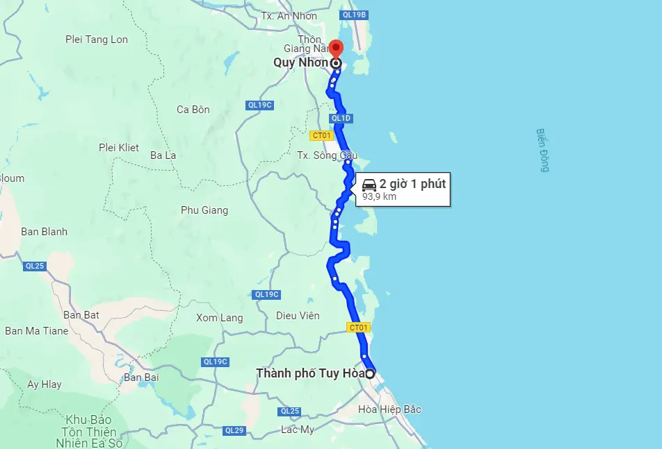 Từ Tuy Hòa đi Quy Nhơn bao nhiêu km