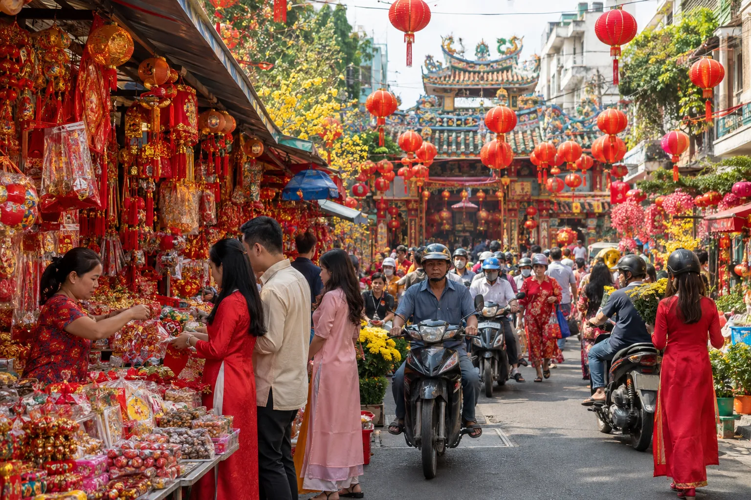 Chợ Tết Sài Gòn nhộn nhịp dưới đèn lồng đỏ