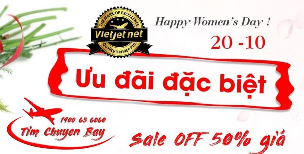 Vietjet khuyến mãi ngày 20-10 giảm 50% giá vé máy bay cơ bản