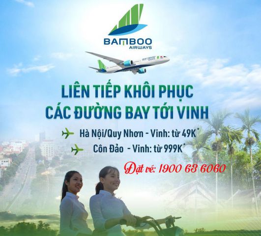 Bamboo khôi phục đường bay đi Vinh chỉ từ 49.000 đồng