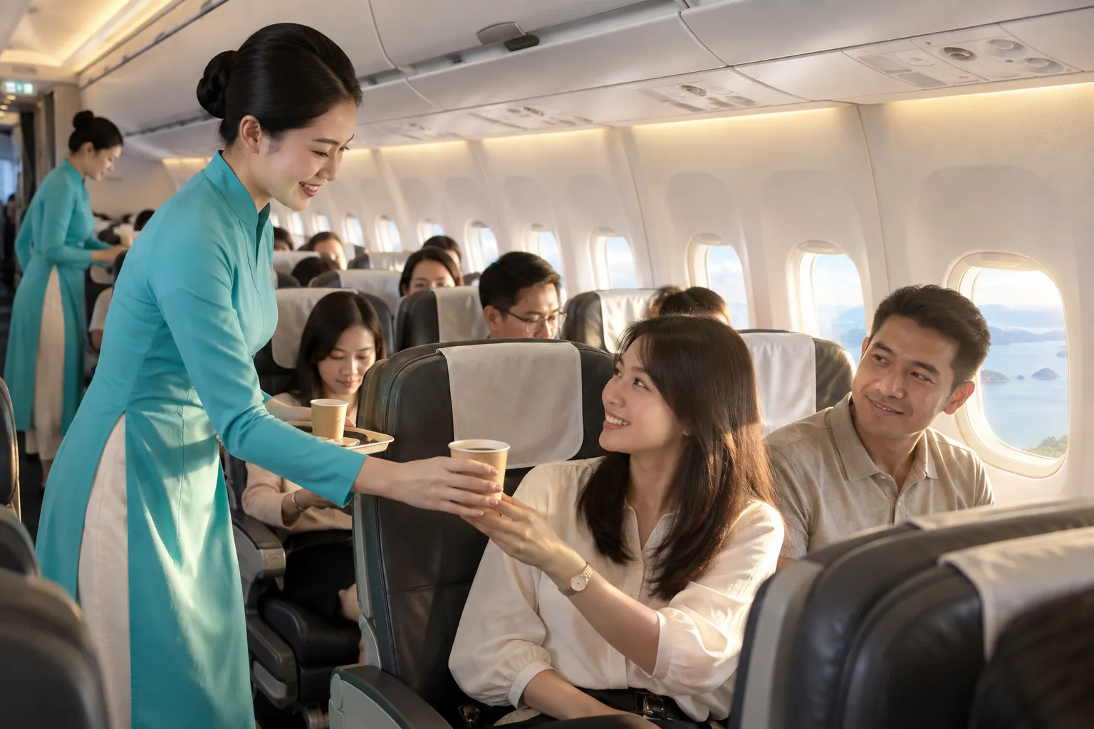 Tiếp viên phục vụ trên chuyến bay nội địa