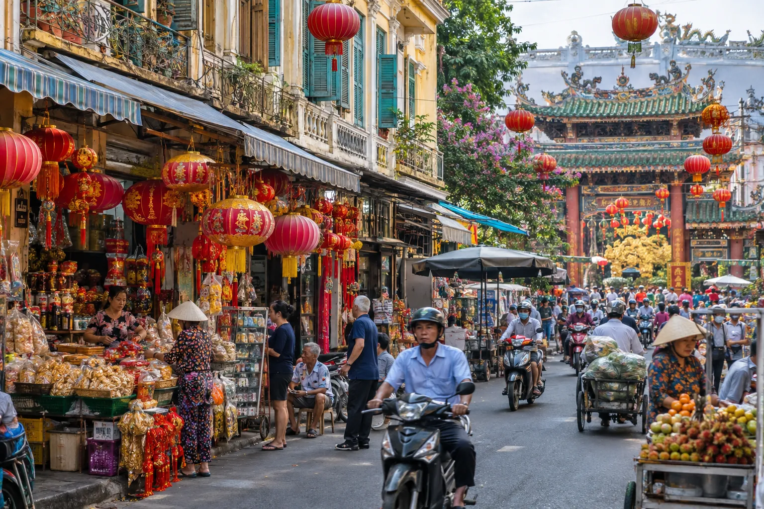 Phố Chợ Lớn Sài Gòn rực rỡ đèn lồng và nhịp sống