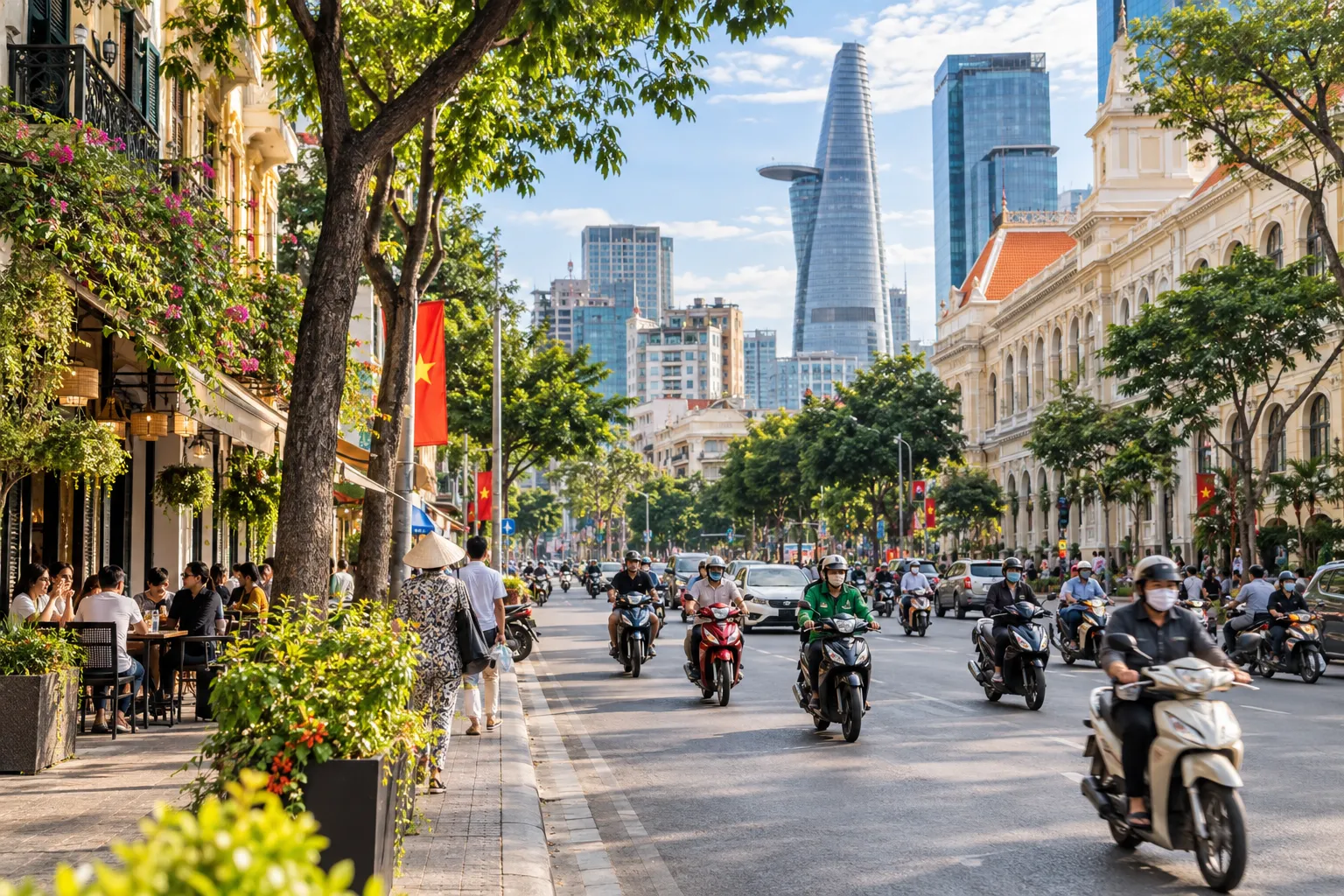 Nhịp sống đường phố Sài Gòn với dòng xe máy đông đúc