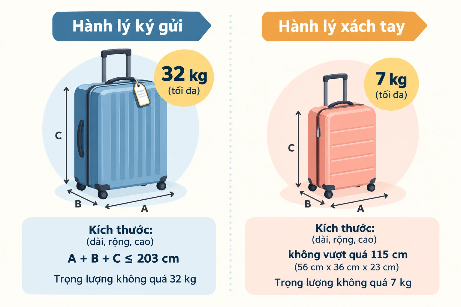 Mỗi một hãng hàng không sẽ có quy định hành lý khác nhau