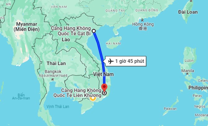 Thời gian bay từ Hải Phòng đi Đà Lạt