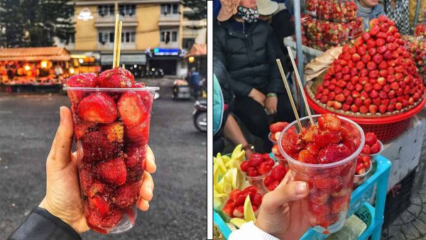 Dâu lắc muối ớt chua chua cay cay, ăn là ghiền
