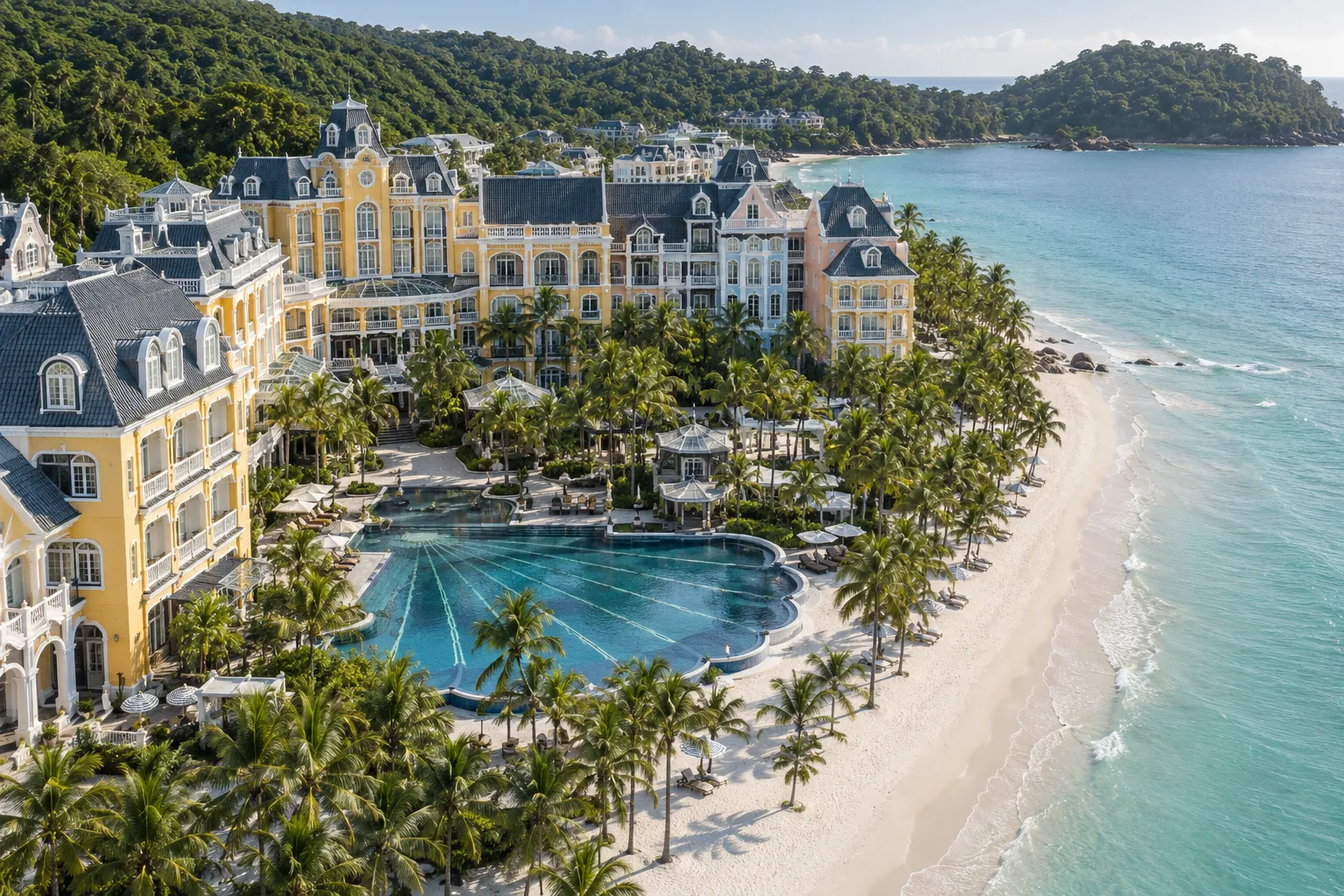 Kiến trúc và hồ bơi hình vỏ sò JW Marriott Phú Quốc Emerald Bay