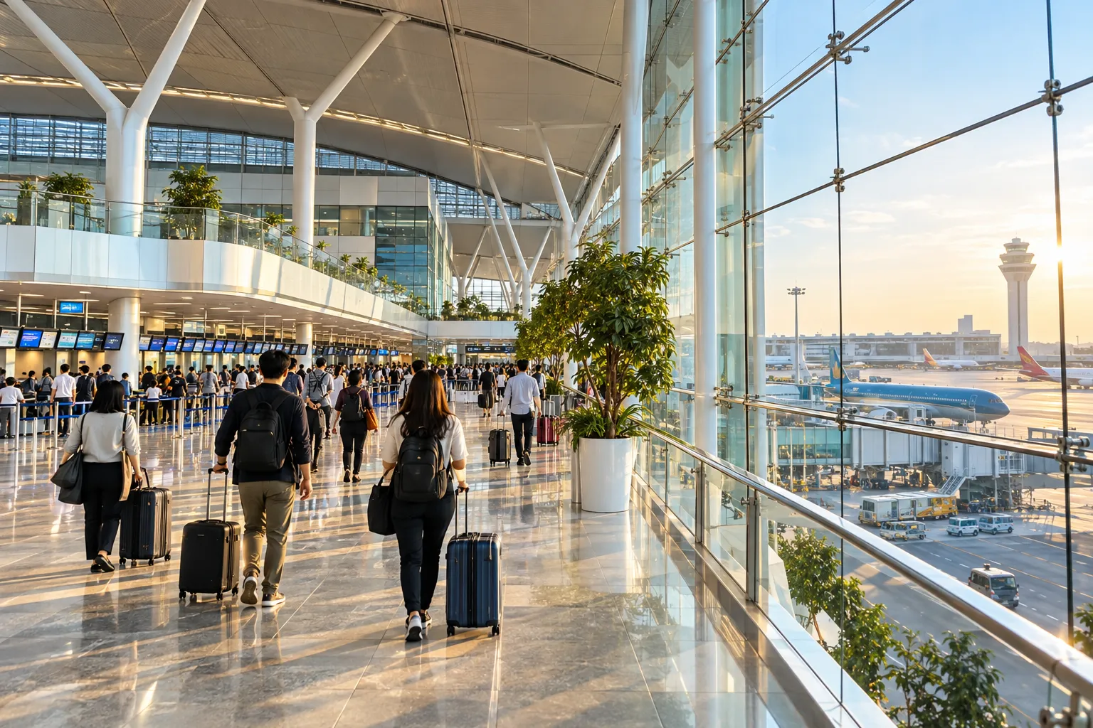 Sân bay Nội Bài thoáng rộng với cơ sở vật chất hiện đại