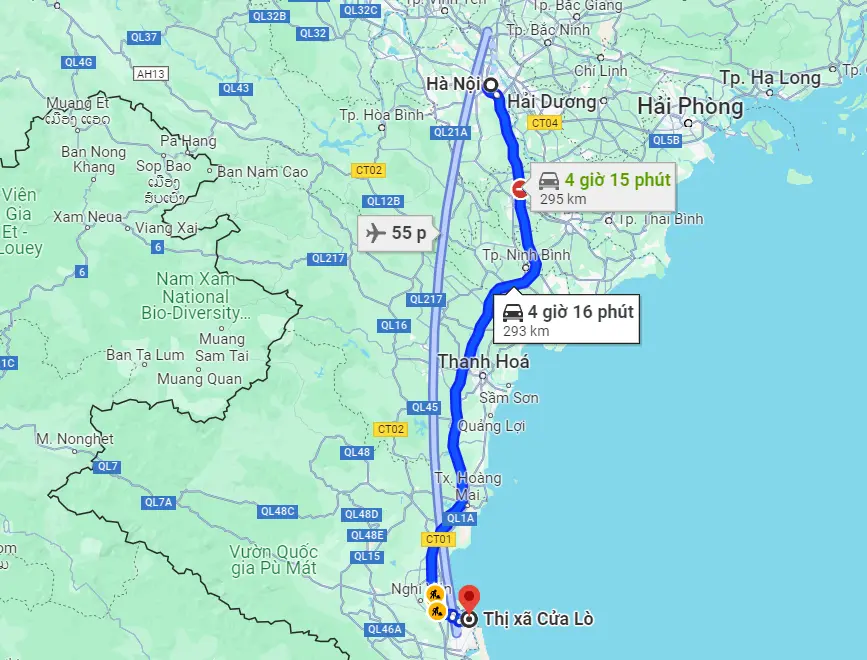 Từ Hà Nội đến Cửa Lò bao nhiêu km