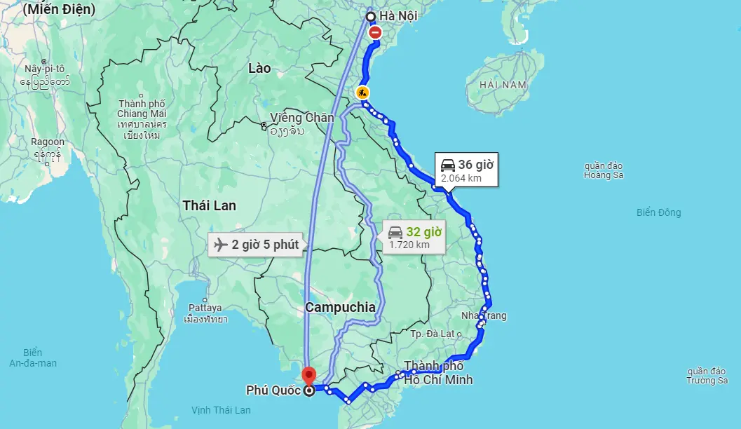 Từ Hà Nội đi Phú Quốc bao nhiêu km