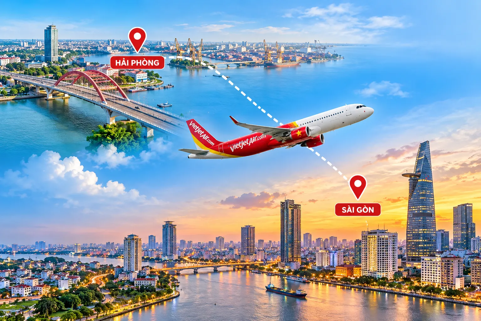 Khoảng cách từ Hải Phòng đến Sài Gòn bằng đường bộ khoảng 1,675km