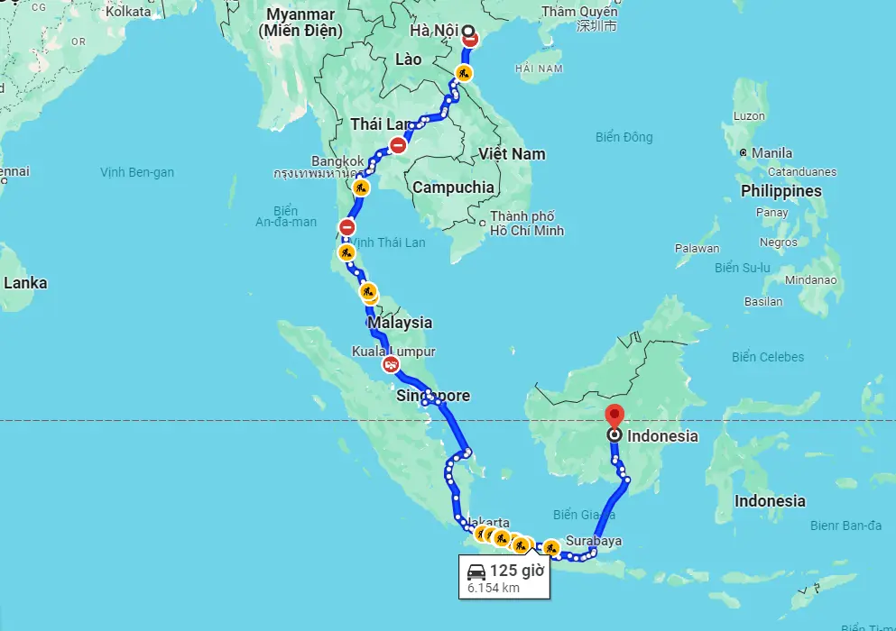 Từ Hà Nội đến Indonesia bao nhiêu km