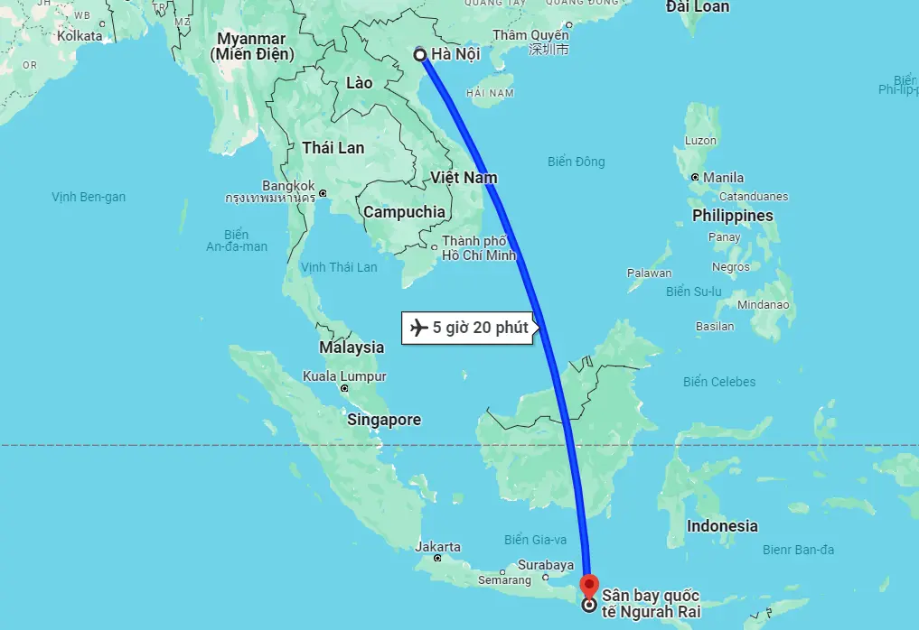 Thời gian bay từ Hà Nội đến Indonesia