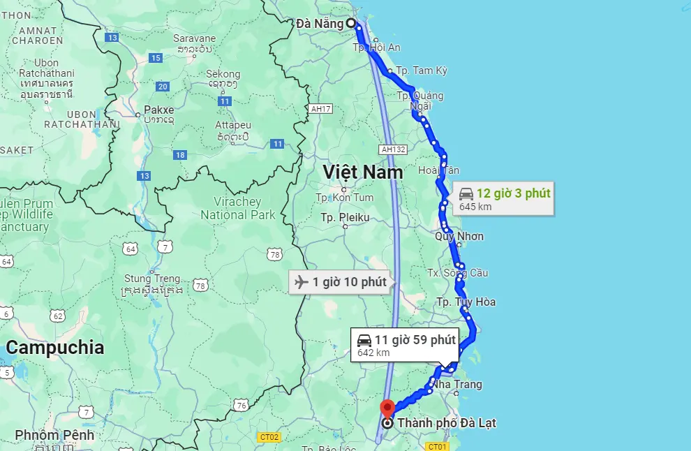 Từ Đà Nẵng đến Đà Lạt bao nhiêu km