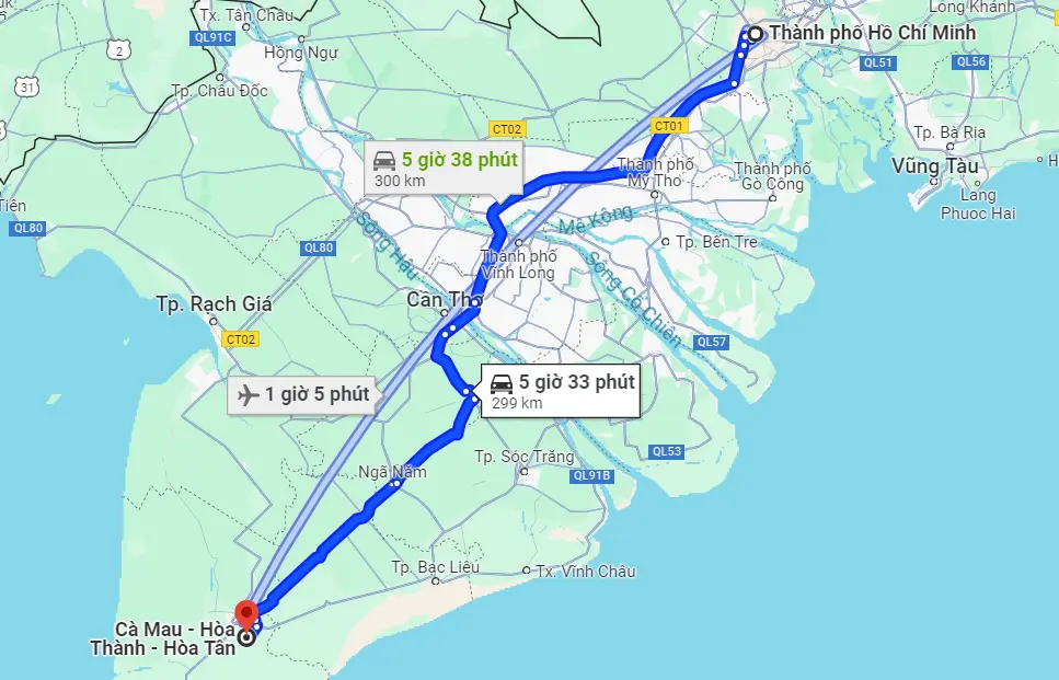 Từ Sài Gòn đến Cà Mau bao nhiêu km