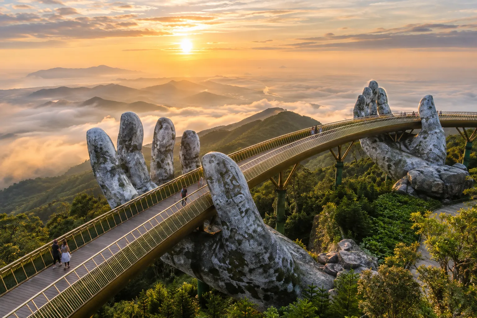 Du khách check-in tại Cầu Vàng Bà Nà Hills