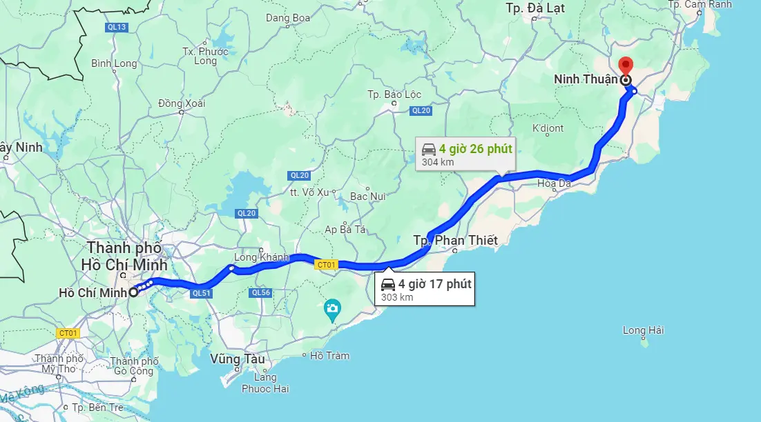 Từ Sài Gòn đến Ninh Thuận bao nhiêu km