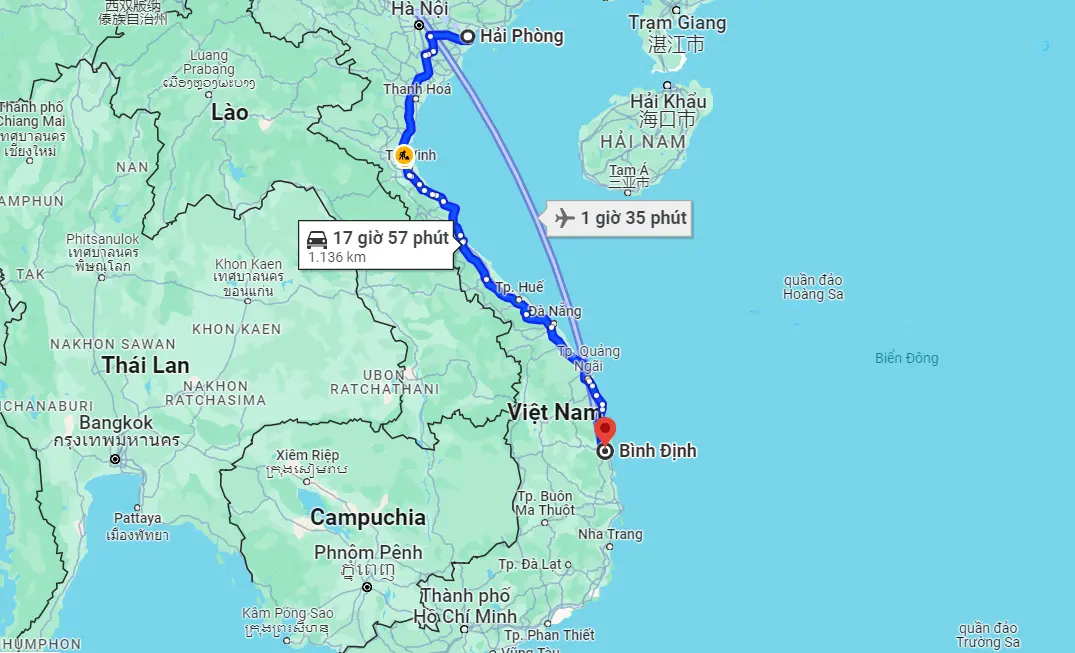 Từ Hải Phòng đến Bình Định bao nhiêu km