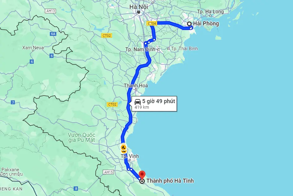 Từ Hải Phòng đi Hà Tĩnh bao nhiêu km