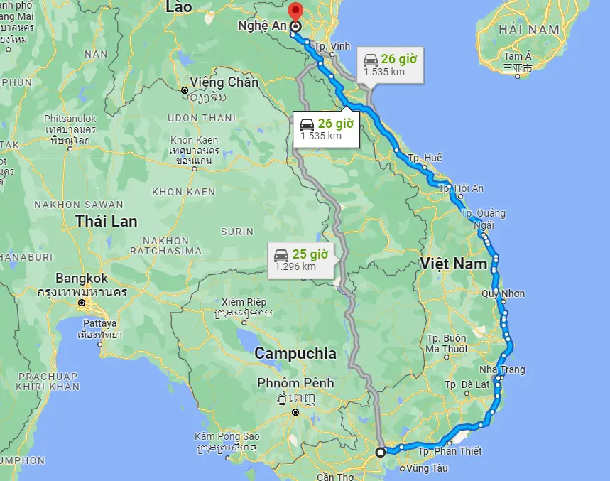 Từ Sài Gòn đến Nghệ An bao nhiêu km