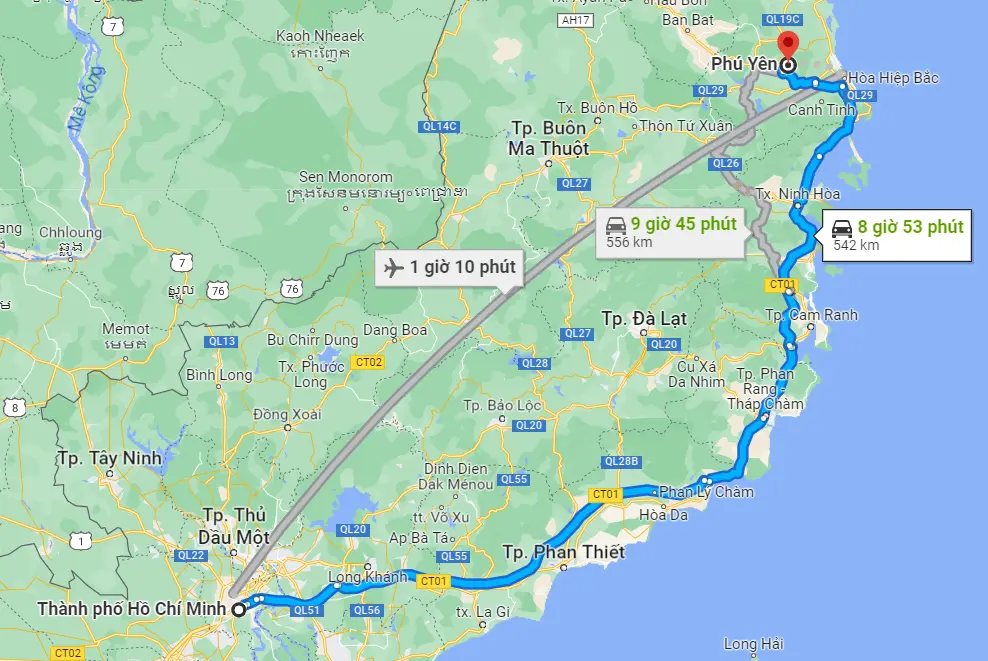 Từ Sài Gòn đến Phú Yên bao nhiêu km
