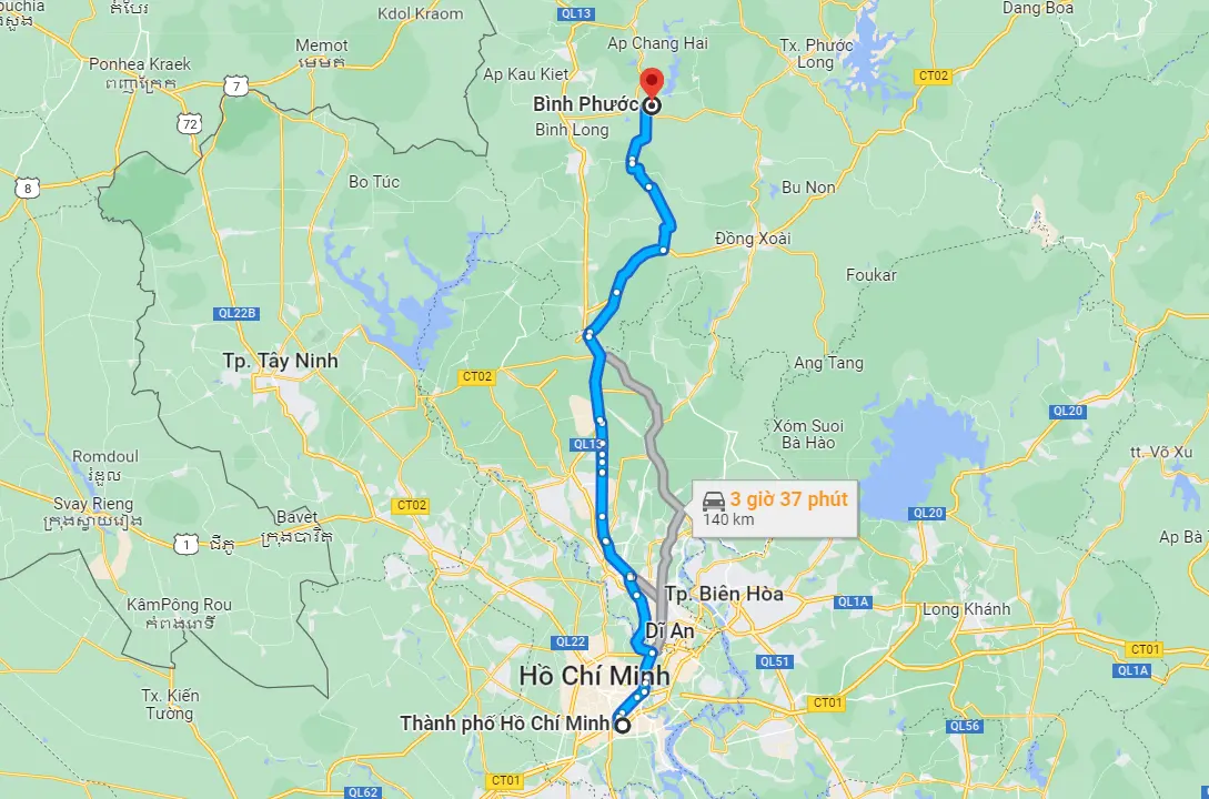 Từ Sài Gòn đến Bình Phước bao nhiêu km