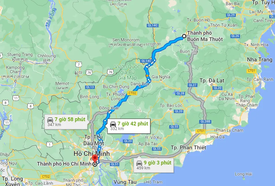 Từ Buôn Ma Thuột đi Sài Gòn bao nhiêu km