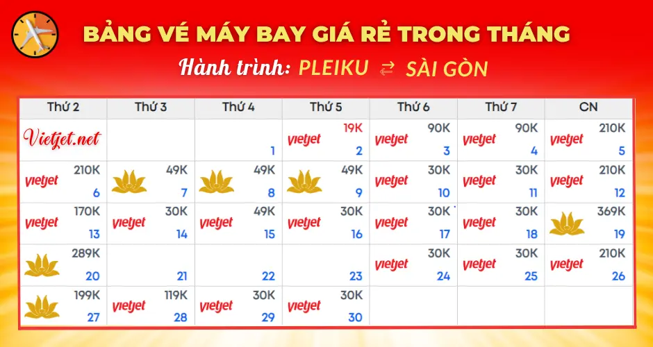 Săn vé máy bay Pleiku đi Sài Gòn giá rẻ tại Vietjet (.net)