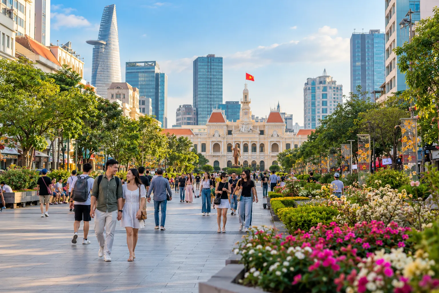 Phố đi bộ Nguyễn Huệ giữa trung tâm Sài Gòn