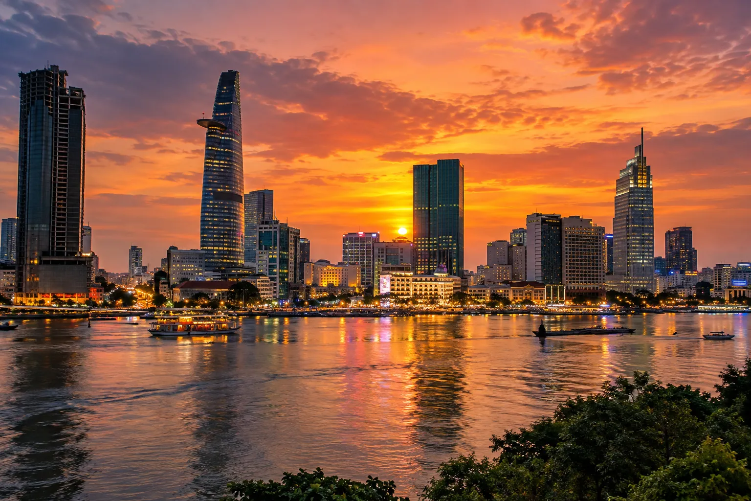 Toàn cảnh Sài Gòn bên sông lúc hoàng hôn