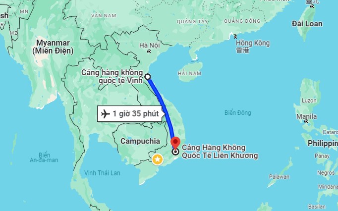 Thời gian bay từ Vinh đi Đà Lạt