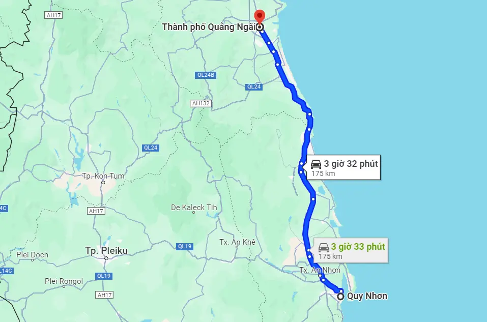 Từ Quy Nhơn đi Quảng Ngãi bao nhiêu km