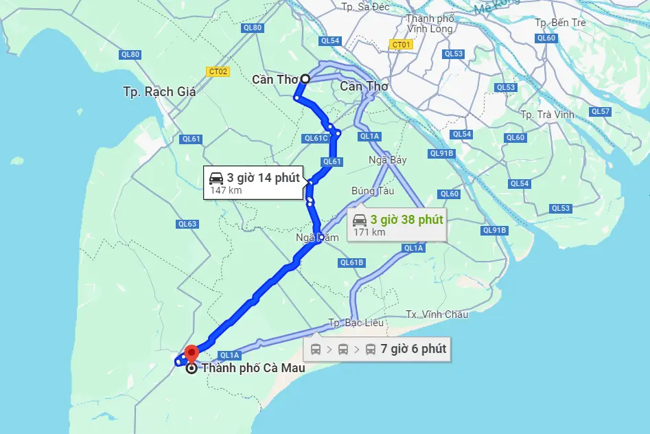 Từ Cần Thơ đi Cà Mau bao nhiêu km