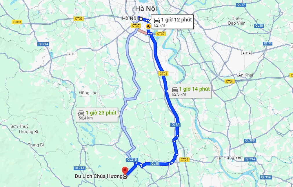 Khoảng cách từ Hà Nội đến chùa Hương bao nhiêu km