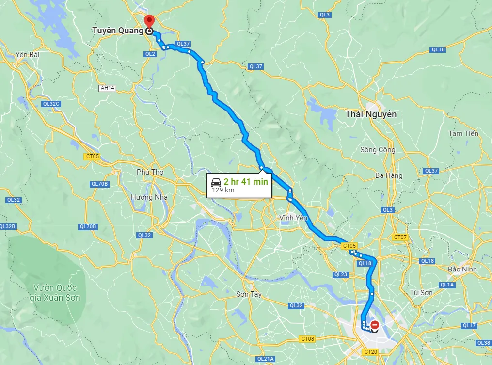 Từ Hà Nội đến Tuyên Quang bao nhiêu km