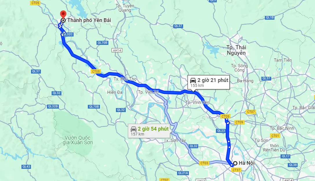 Khoảng cách từ Hà Nội đến Yên Bái bao nhiêu km
